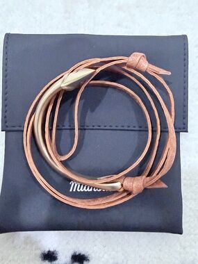 Miansai 18K Matte Gold Plated Half Anchor Cuff Wrap Around Leather Bracelet